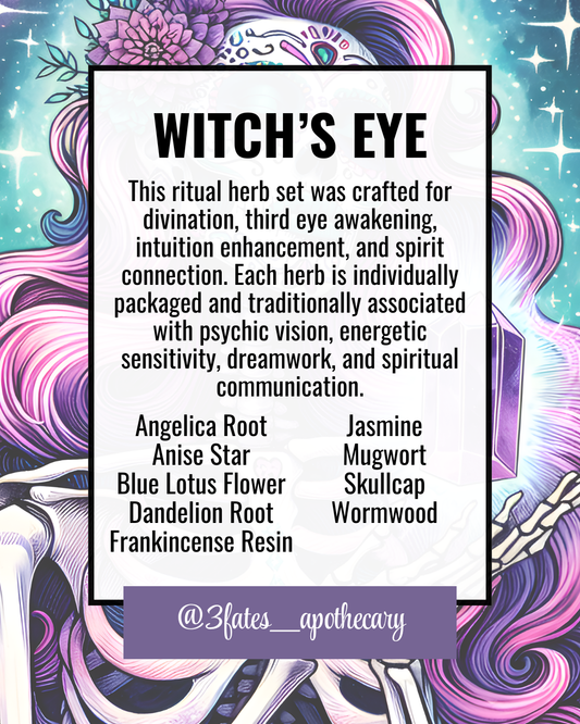 Witch’s Eye Ritual Herbs | Divination Herb Kit | Third Eye, Psychic Development & Clair Senses | Mugwort, Blue Lotus, Frankincense | 3Fates Signature Collection