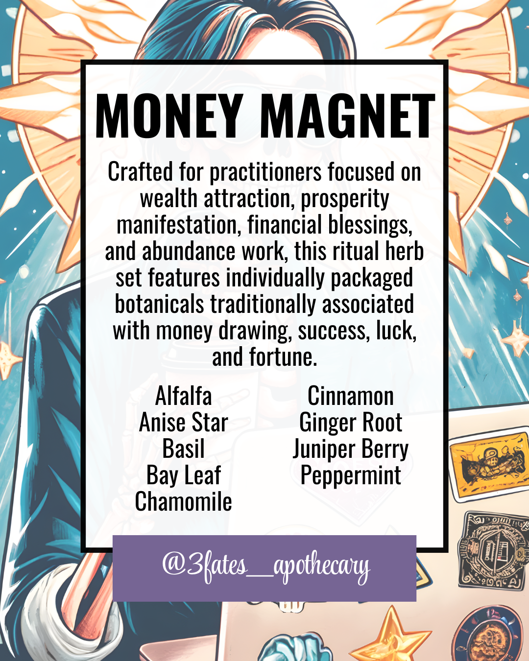 Money Magnet Ritual Herbs | Money Drawing Herb Kit | Prosperity & Wealth Spell Kit | Cinnamon, Basil, Bay | 3Fates Signature Collection
