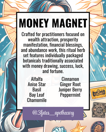 Money Magnet Ritual Herbs | Money Drawing Herb Kit | Prosperity & Wealth Spell Kit | Cinnamon, Basil, Bay | 3Fates Signature Collection