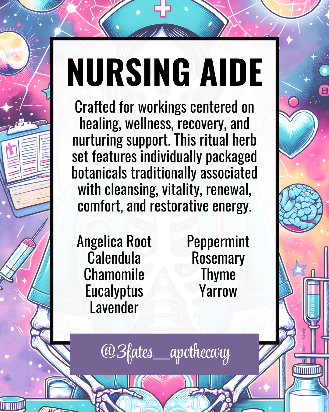Nursing Aide Ritual Herbs | Healing Herb Kit |Health & Wellness Spell Kit | Lavender, Thyme, Yarrow | 3Fates Signature Collection