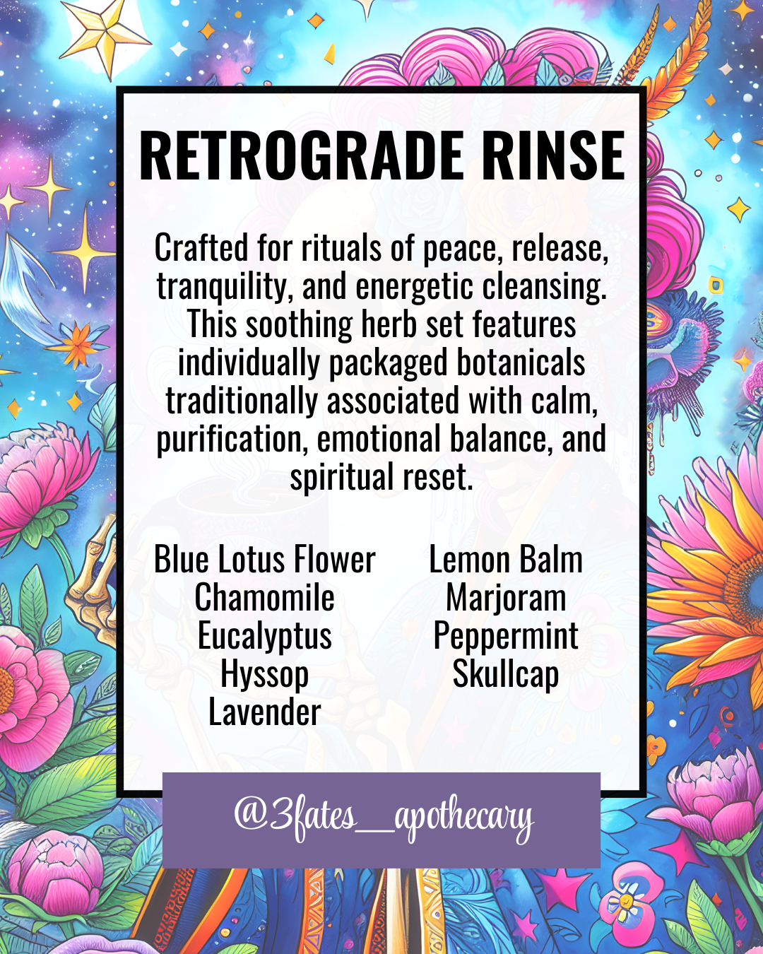 Retrograde Rinse Ritual Herbs | Purification Herb Kit | Peace, Release & Renewal | Lavender, Hyssop, Blue Lotus | 3Fates Signature Collection