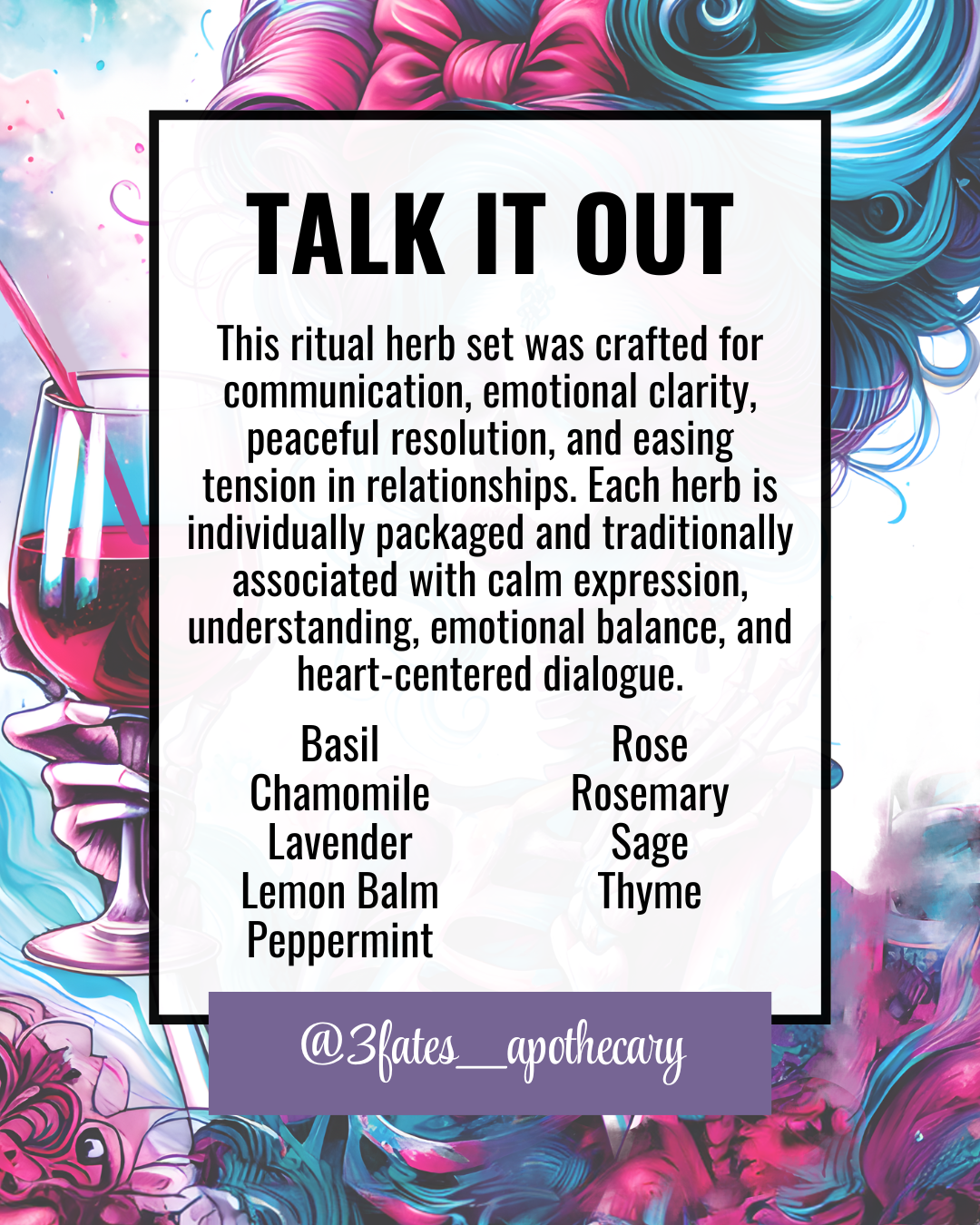 Talk It Out Ritual Herbs | Communication Herb Kit | Harmony, Conflict Resolution & Clear Speech | Rose, Rosemary, Sage | 3Fates Signature Collection