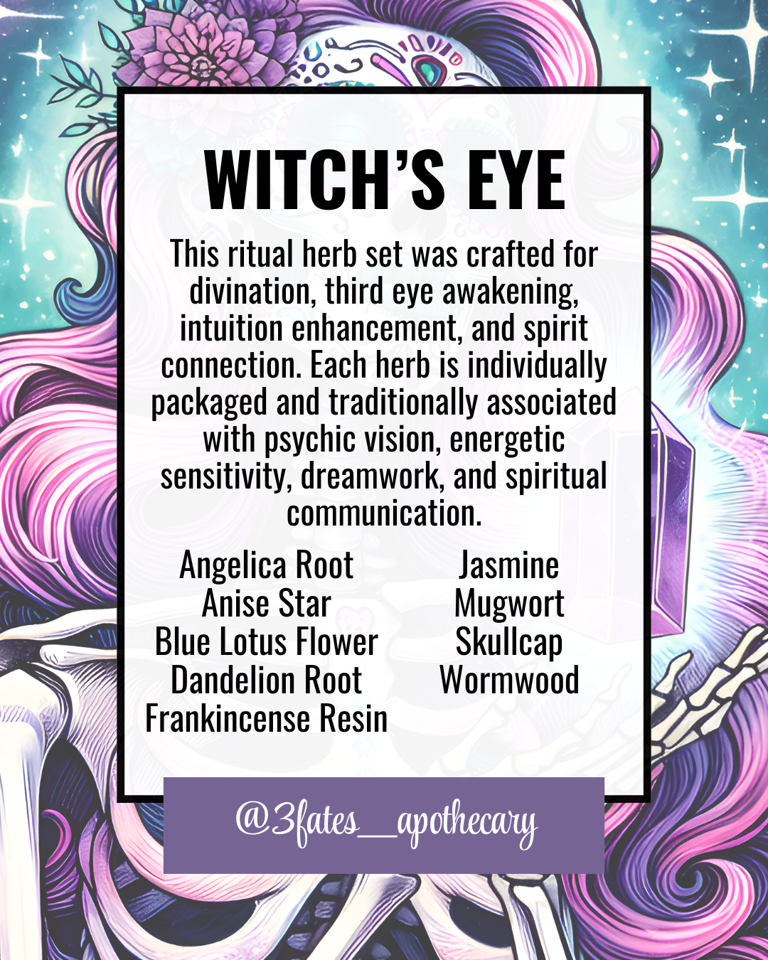 Witch’s Eye Ritual Herbs | Divination Herb Kit | Third Eye, Psychic Development & Clair Senses | Mugwort, Blue Lotus, Frankincense | 3Fates Signature Collection