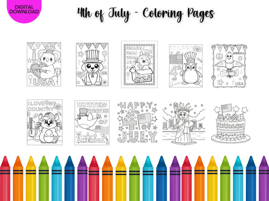 4th of July Kid's Coloring Book: 10 Patriotic Pages (Digital Download)