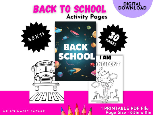 Back to School Coloring Book: 30 Fun Activity Pages (Digital Download)