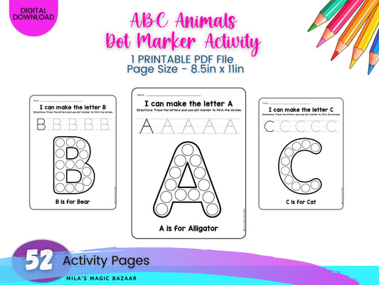 Alphabet Animals Dot Marker Activity Book: Pre-K Learning (Digital Download)