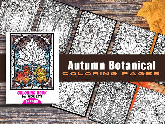 Autumn Botanicals Stained Glass Coloring Pages (Digital Download)